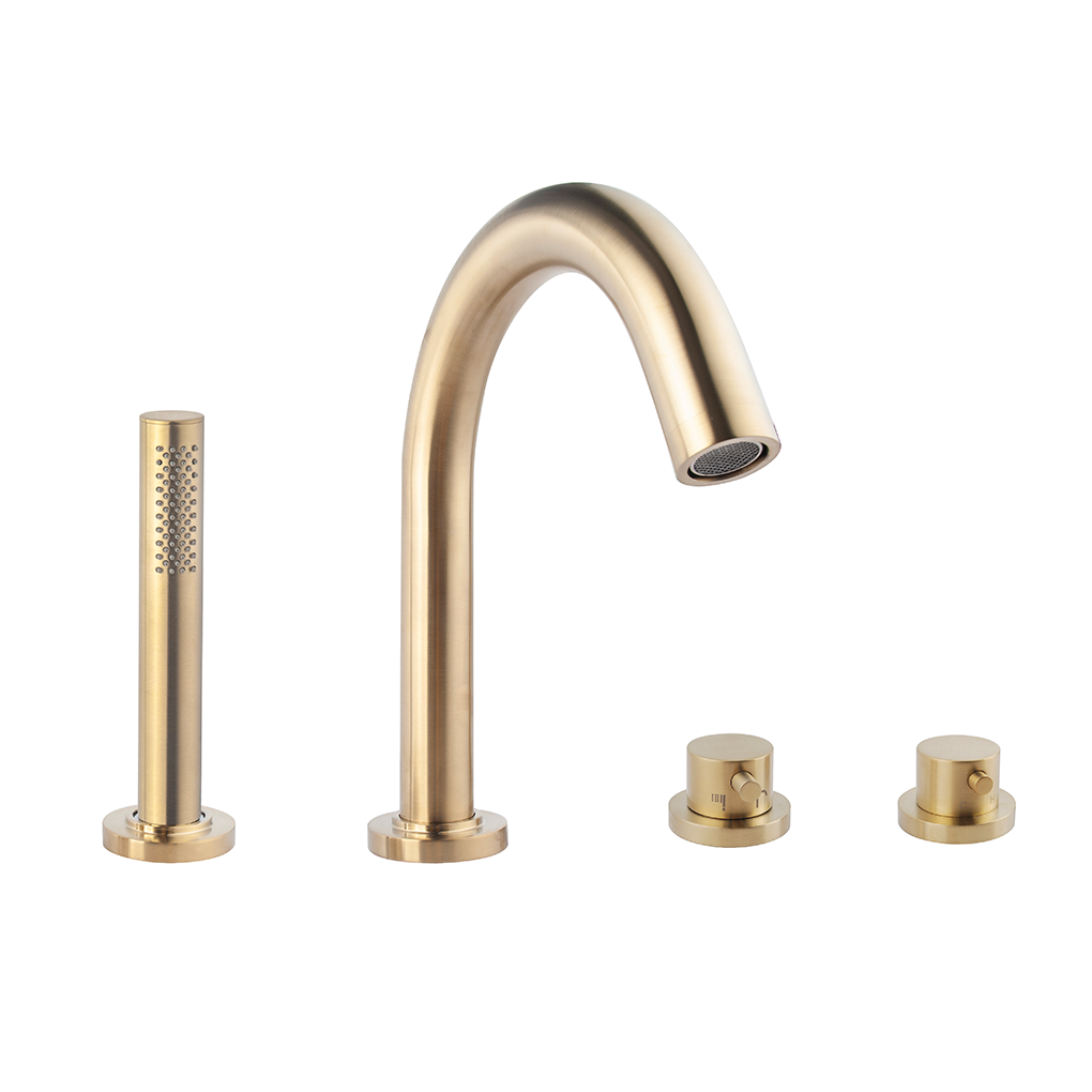 Wiesbaden Caral Badrand Afbouwset Thermostatisch – 4-gats Geborsteld Messing